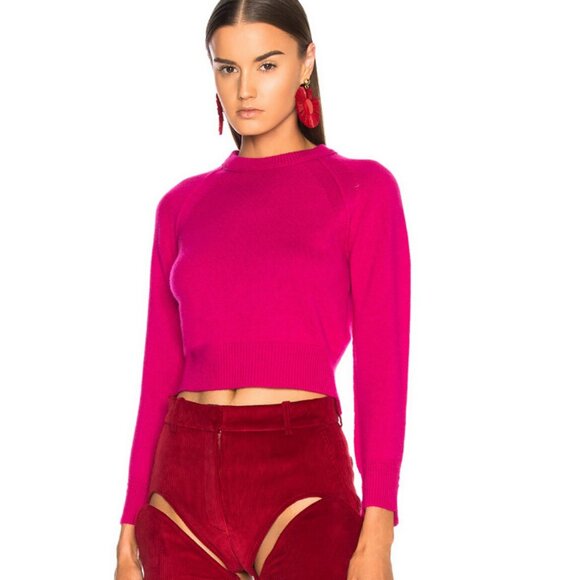 Helmut Lang cropped cashmere sweater in magenta pink Medium knit designer crew - Picture 1 of 13